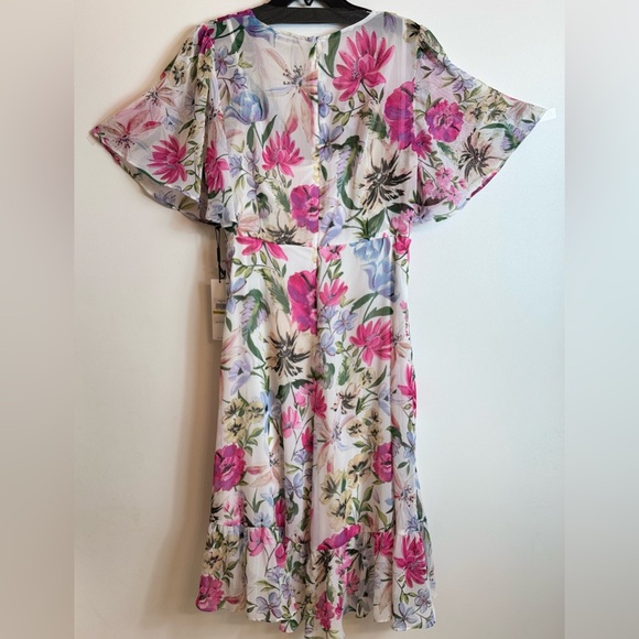 CALVIN KLEIN Women's Chiffon Floral Flutter Sleeves Wrap Ruffle Dress Sz 14 NEW - Picture 11 of 16